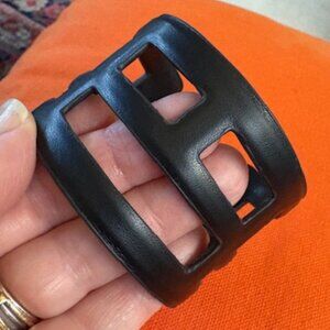 Unisex Equestrian Designer Inspired Black Vegan Leather Cutout Modernist Cuff